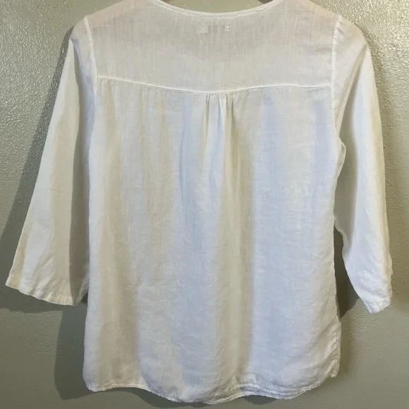 Lina Tomei Linen Pleated Lace Blouse Medium Pullover Accent Boho Cottagecore Top - Picture 6 of 15